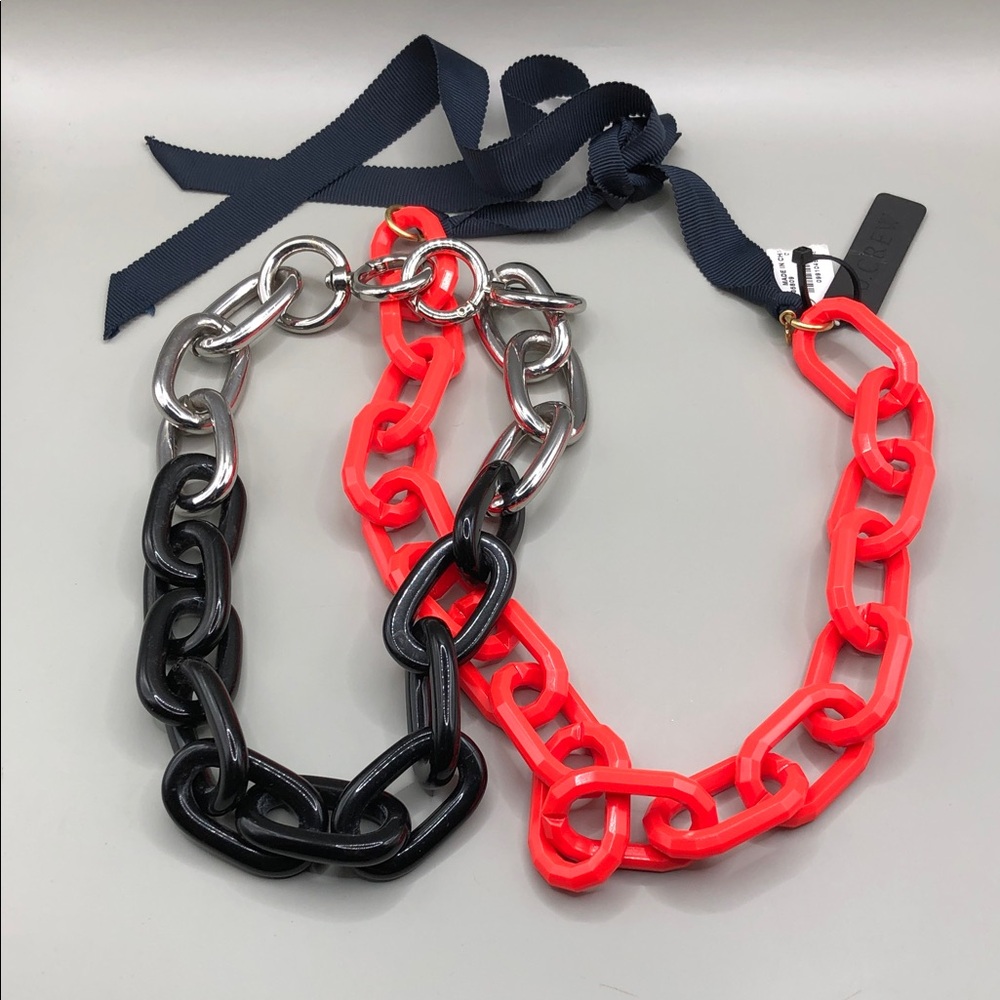 J.crew vibrant coral plastic chunky chain links tie up necklace + free utility